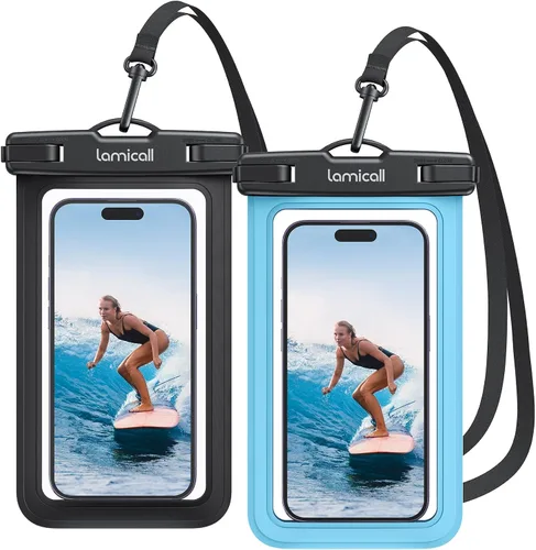 Vista 10 de Lamicall - Funda impermeable para teléfono, paquete de 2, IPX8, resistente al agua Beach & Cruise Essentials, Touch Screen, for iPhone 17 16 15 14