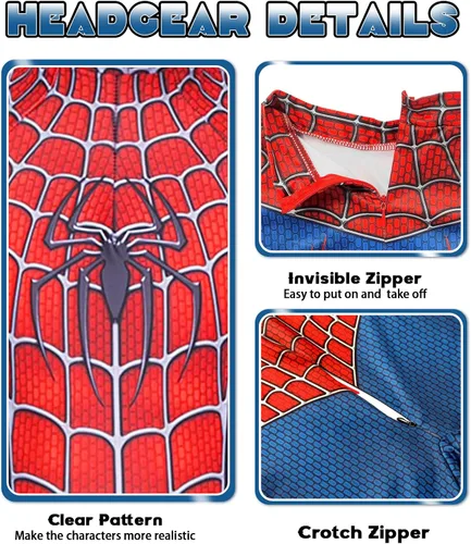 Vista 3 de Mscawow Disfraz de superhéroe para niños, disfraz de Halloween, cosplay, overol elástico de superhéroe para niños y niñas