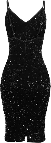 Vista 4 de EJUMMP Wedding Guest Dresses for Women Sexy Velvet Wrap Bodycon Dress Long Sleeve V Neck Ruched Cocktail Dress