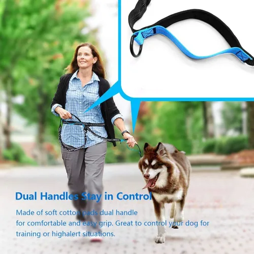 Vista 7 de Uppetly Correa de correr para perros manos libres con cinturón ajustable, cuerda elástica de doble asa retráctil para perros pequeños y medianos