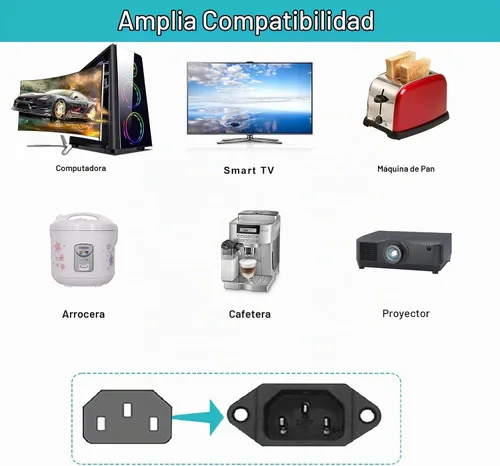 Vista 7 de Cable de alimentación de computadora en ángulo recto de 1 pie, enchufe NEMA 5-15 a cable de alimentación IEC C13, cable de alimentación universal