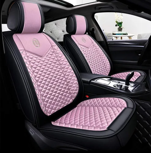 Vista 10 de Bling - Fundas de asiento de automóvil de seda y cuero retro con celosía, ajuste universal (negro básico)
