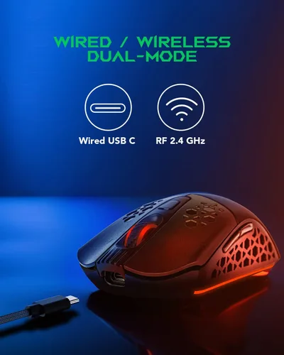 Vista 2 de Black Shark Mouse inalámbrico para juegos, mouse de computadora con cable de doble modo con 10000 DPI, panal reemplazablecarcasa sólida, 6 botones