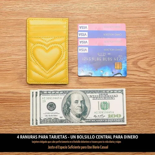 Vista 5 de Tarjetero de cuero acolchado para mujer cartera pequeña (amarillo)