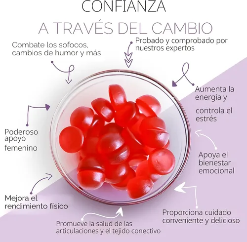 Vista 4 de Suplementos para la menopausia para mujeres Vitaminas gomosas para la menopausia Alivio para sofocos, sudores nocturnos y cambios de humor