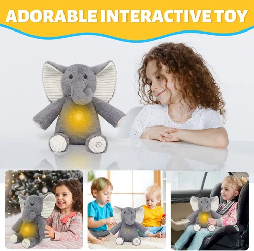 Vista 5 de IUTOYYE Elefante de peluche que respira con luz y sonido, juguete de elefante relajante, muñeco de peluche para niños