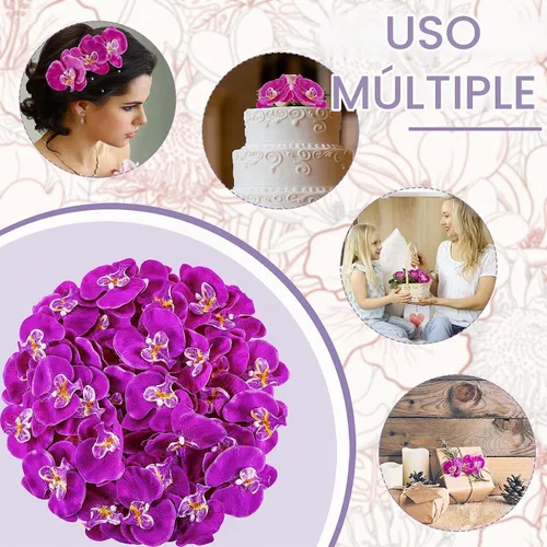 Vista 5 de 40 piezas de pétalos artificiales de orquídea artificial de color morado Morado oscuro