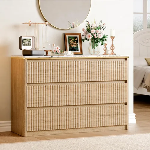 Vista 9 de Ieejdn 55.12" Modern Chest of Drawer, 6 Deep Drawers,Clothes Organizer,Large Storage Cabinet for Living Room, Bedroom,Dresser TV Stand, Wood Drawer