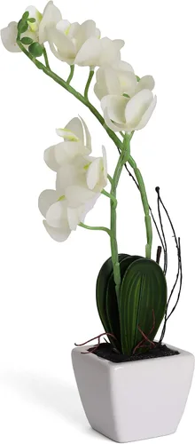 Vista 6 de Planta de orquídea artificial en maceta, decoración realista de orquídea rosa intenso (1)