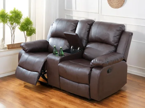 Vista 36 de Sofá reclinable manual moderno, sofá reclinable de cuero de 3 plazas, sofá reclinable de sala de estar, sofá con portavasos y mesa abatible