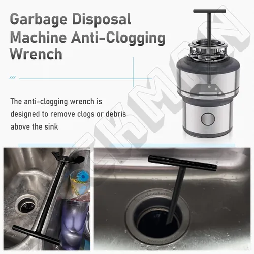 Vista 3 de Llave de desatascamiento para triturador de basura, llave de desatasco, para desalojar atascos o desorden desde arriba del fregadero, compatible