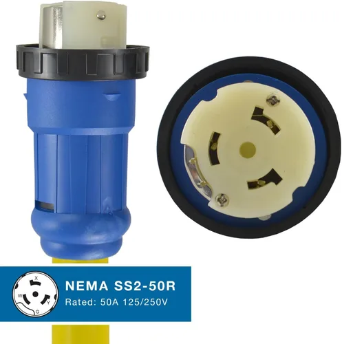 Vista 3 de Conntek 14328 RV Adaptador de coleta de 1.5 pies, enchufe macho de 50 amperios RV a conector hembra de bloqueo de 125/250 voltios de 50 amperios