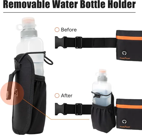 Vista 2 de Cinturón para correr con soporte para botella de agua: bolsa desmontable para botellas, cinturón delgado para correr, gran capacidad, sin rebote
