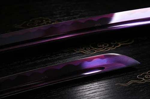 Vista 7 de Espada japonesa Katana Samurai de 104 cm hecha a mano, de espiga completa para hombre, regalo, decoración de cosplay, defensa personal Violet