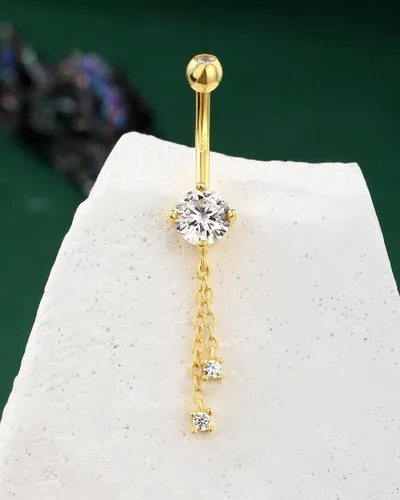 Vista 4 de COCHARM Anillos de ombligo chapados en oro de 14 quilates colgantes de plata de ley 925 para ombligo, joyería hipoalergénica