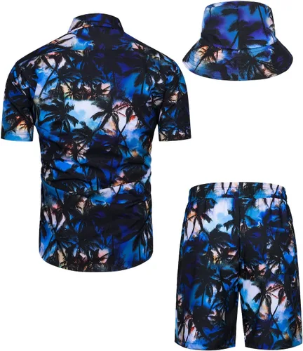 Vista 82 de TUNEVUSE Conjunto de camisas y pantalones cortos hawaianos para hombre, 2 piezas, trajes de playa con estampado de flores, traje tropical de verano
