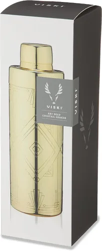 Vista 9 de Viski Art Deco - Coctelera de acero inoxidable grabada de 24 onzas con colador y acabado dorado
