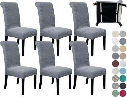 Vista 22 de SPRINGRICO Paquete de 2 fundas para sillas de comedor con cinturón de seguridad, fundas elásticas para sillas Parsons lavables, fundas protectoras