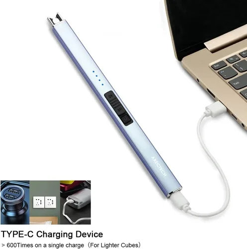 Vista 4 de ARECTECH - Encendedor eléctrico para velas con cable tipo C, regalo de cumpleaños para hombre, mujer, esposa, encendedores recargables de arco