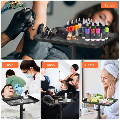 Vista 9 de JOSTZHXIN Bandeja Rodante de Salón, Bandeja de Tatuaje de Aluminio Premium, Carrito Rodante de Salón de Altura Ajustable, Bandeja Rodante