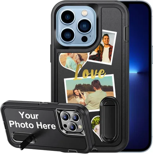 Vista 28 de Funda personalizada para iPhone 13, soporte incorporado/función atril, protección resistente a los arañazos, cubierta de fotos personalizada