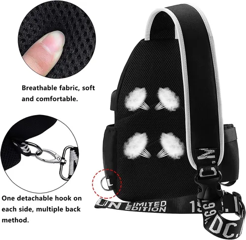 Vista 4 de Bolso bandolera luminoso, mochila de hombro con cuerpo cruzado, bolsa de pecho multifunción para hombres y niños, viajes y deportes, Thinking