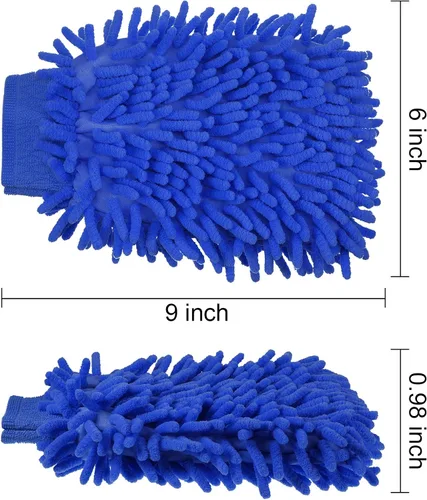 Vista 2 de BBTO 5 manoplas de microfibra de chenilla para lavado de auto, guantes absorbentes de doble cara, guantes de secado de microfibra sin remolinos