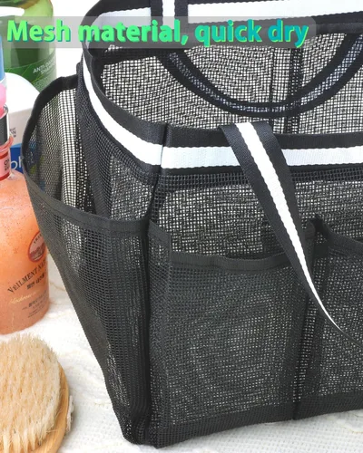 Vista 7 de XL – Organizador de ducha de malla, bolsa de ducha portátil para dormitorio universitario, camping, viaje, gimnasio (negro)