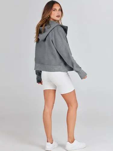 Vista 6 de ANRABESS Sudaderas con capucha recortadas con cremallera para mujer, sudaderas de forro polar con cremallera, suéteres con capucha, suéteres 2024
