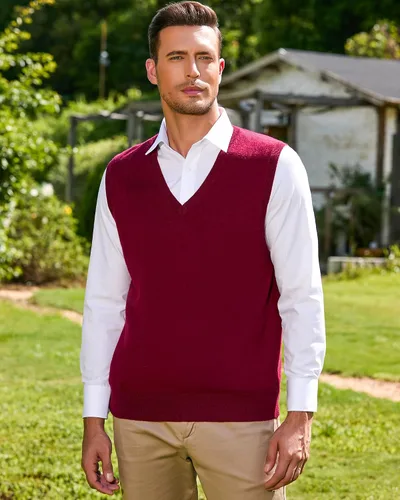 Vista 7 de Kallspin Chaleco de mezcla de lana de cachemira para hombre con cuello en V