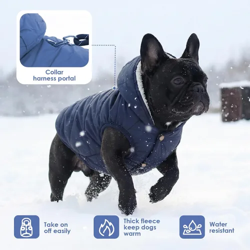 Vista 5 de Sudadera con capucha de vellón, abrigo impermeable resistente al viento, chaqueta cálida de invierno, ropa para mascotas para clima frío, chaleco