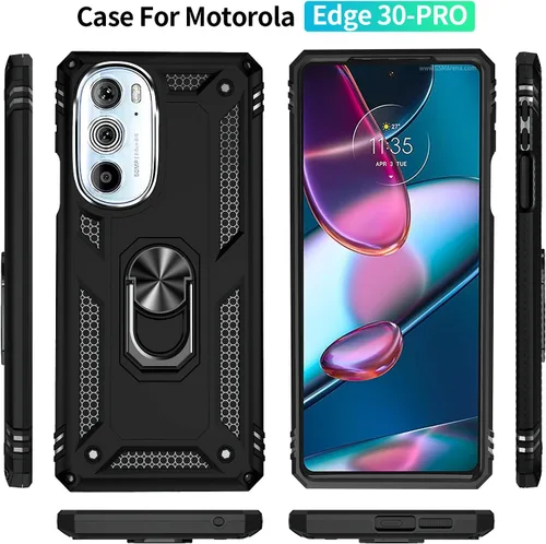 Vista 8 de Funda TJS para Motorola Edge Plus 2022/Moto Edge+ 5G UW 2022 (negro) Con protector de pantalla de vidrio templado Anillo de metal Kickstand