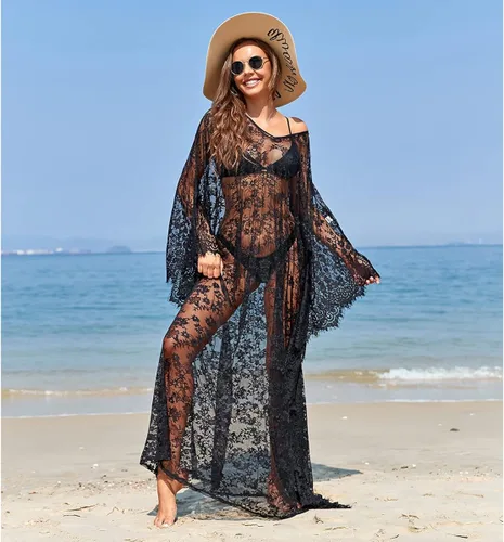 Vista 2 de Traje de baño de encaje bohemio para mujer, traje de baño para mujer, color liso