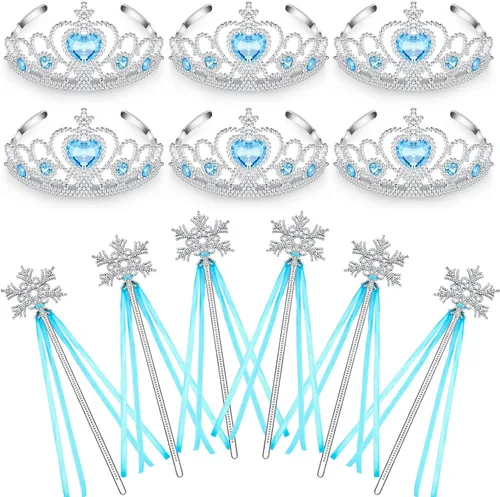 Vista 8 de Chalyna 12 piezas de coronas de princesa tiara para niña pequeña, tiara de plástico con joya de corazón de plata, regalo de invierno para cumpleaños
