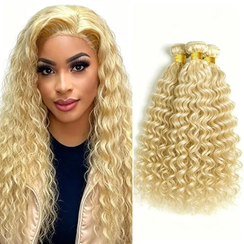 Vista 73 de P4613 Cabello humano rizado onda profunda marrón y paquetes mixtos 8 10 12 P4613 Ombre Marrón-Rubio-DP