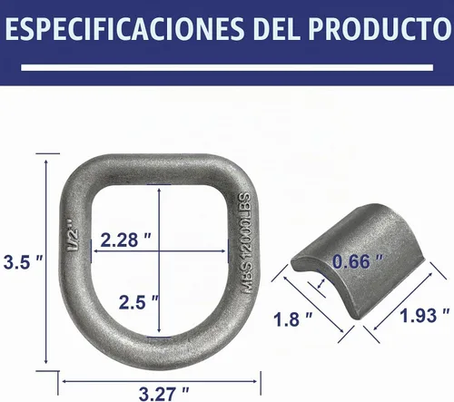 Vista 3 de Grandroad auto Paquete de 8 anillos en D forjados soldados, anclaje de amarre para remolque de 1/2 pulgada con MBS: 12,000 libras para remolque