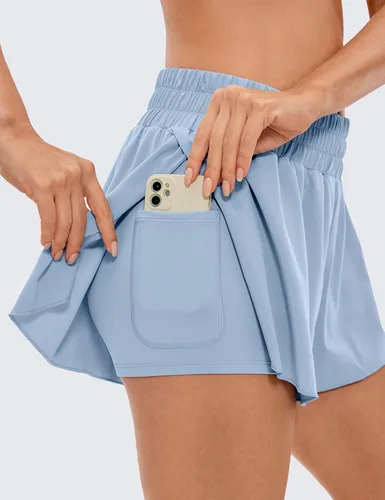 Vista 20 de CRZ YOGA Pantalones cortos de correr 2 en 1 para mujer, cintura alta, secado rápido, para atletismo, gimnasio, descanso, entrenamiento, lindas