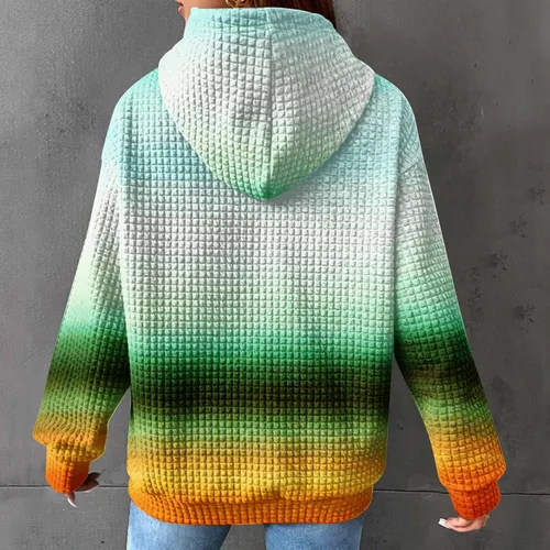 Vista 6 de Womens Hoodies Casual Long Sleeve Drawstring Waffle Pullover Tops Loose Sweatshirt with Pocket Fall Clothes
