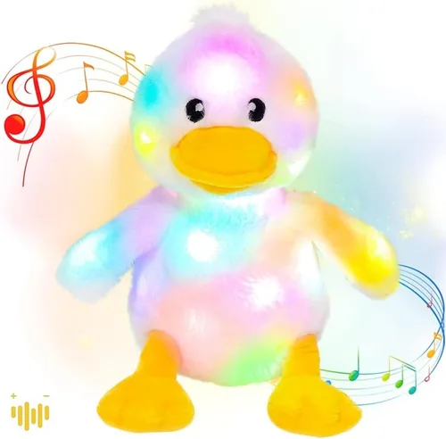 Vista 11 de Hopearl Pato de peluche LED que se ilumina, patito relleno de animal de granja flexible, luces nocturnas que brillan en la oscuridad, regalos