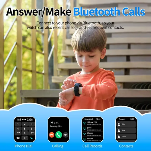 Vista 2 de EZON Reloj inteligente para niños y niñas, reloj HD de 1.83 pulgadas con función de llamada, juegos, podómetro, frecuencia cardíaca, SpO2, monitor