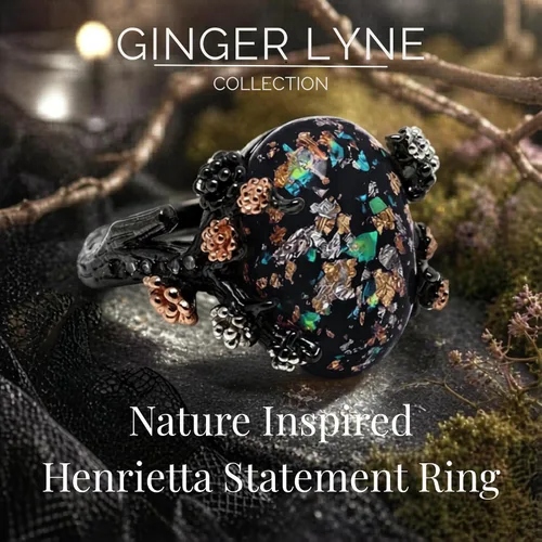 Vista 2 de Henrietta - Anillos de ópalo de fuego simulado para mujer, anillo de Negro