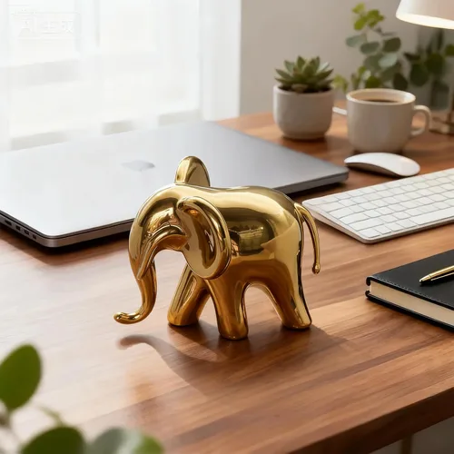 Vista 5 de Figura de elefante, estatua de elefante de cerámica con acabado de espejo metálico, decoración moderna de estante y mesa, regalo de inauguración