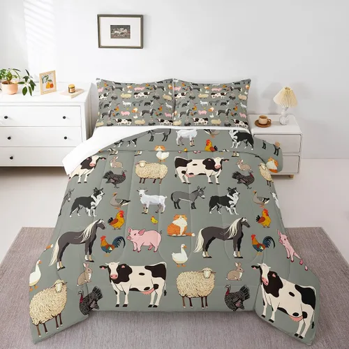 Vista 27 de Farm Aninmal - Juego de ropa de cama para niños, divertido juego de edredón de animales de granja para adolescentes y niñas, juegos de edredón