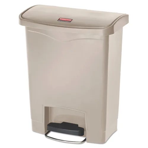 Vista 19 de Rubbermaid Commercial Products - Bote de basura STREAMLINE con pedal frontal/paso de plástico/basura/contenedor de 4 galones, color beige