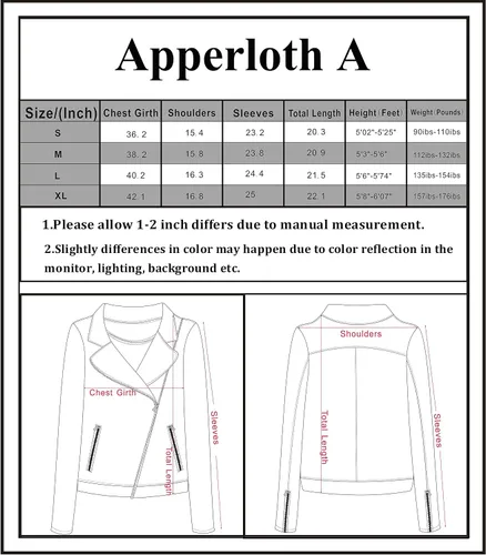 Vista 6 de Apperloth A Womens Solid Long Sleeve Faux Suede Motorcycle Jackets Zipper Short Coats