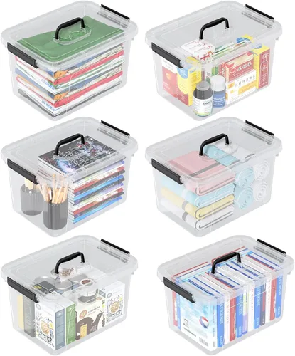 Vista 8 de Caja de almacenamiento transparente con tapa, cajas de plástico pequeñas de 6 litros, juego de 6