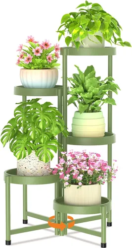 Vista 22 de LASZOLA Soporte plegable de 3 niveles para plantas de interior para múltiples macetas grandes, estante ajustable alto y resistente con estantería