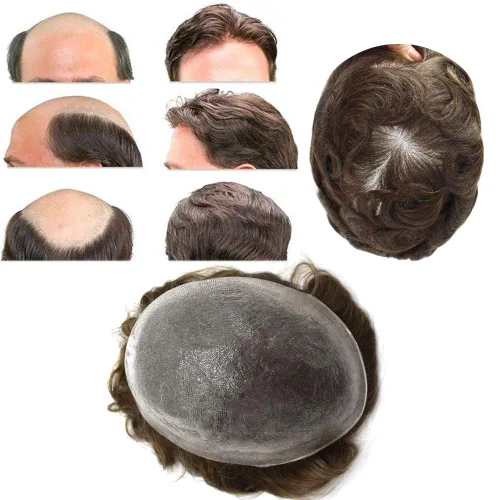 Vista 9 de Tupé de piel ultrafina para hombre, tupé invisible de poliuretano transparente de piel fina en V para hombres, sistema de reemplazo de cabello no #1