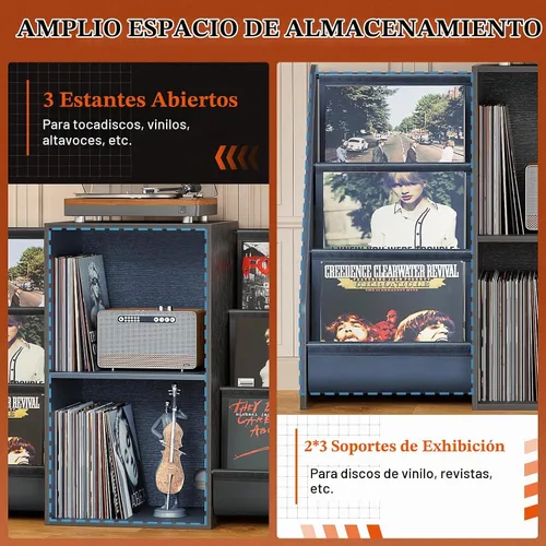 Vista 3 de Soporte para Reproductor de Discos, Soporte para Tocadiscos con Almacenamiento para 300 Discos de Vinilo, Mesa para Reproductor de Discos