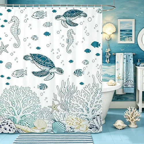 Vista 20 de Cortina de ducha de sirena, decoración de baño con escala de acuarela, habitación para niños y niñas, mujeres, caricaturas, delfín, pulpo